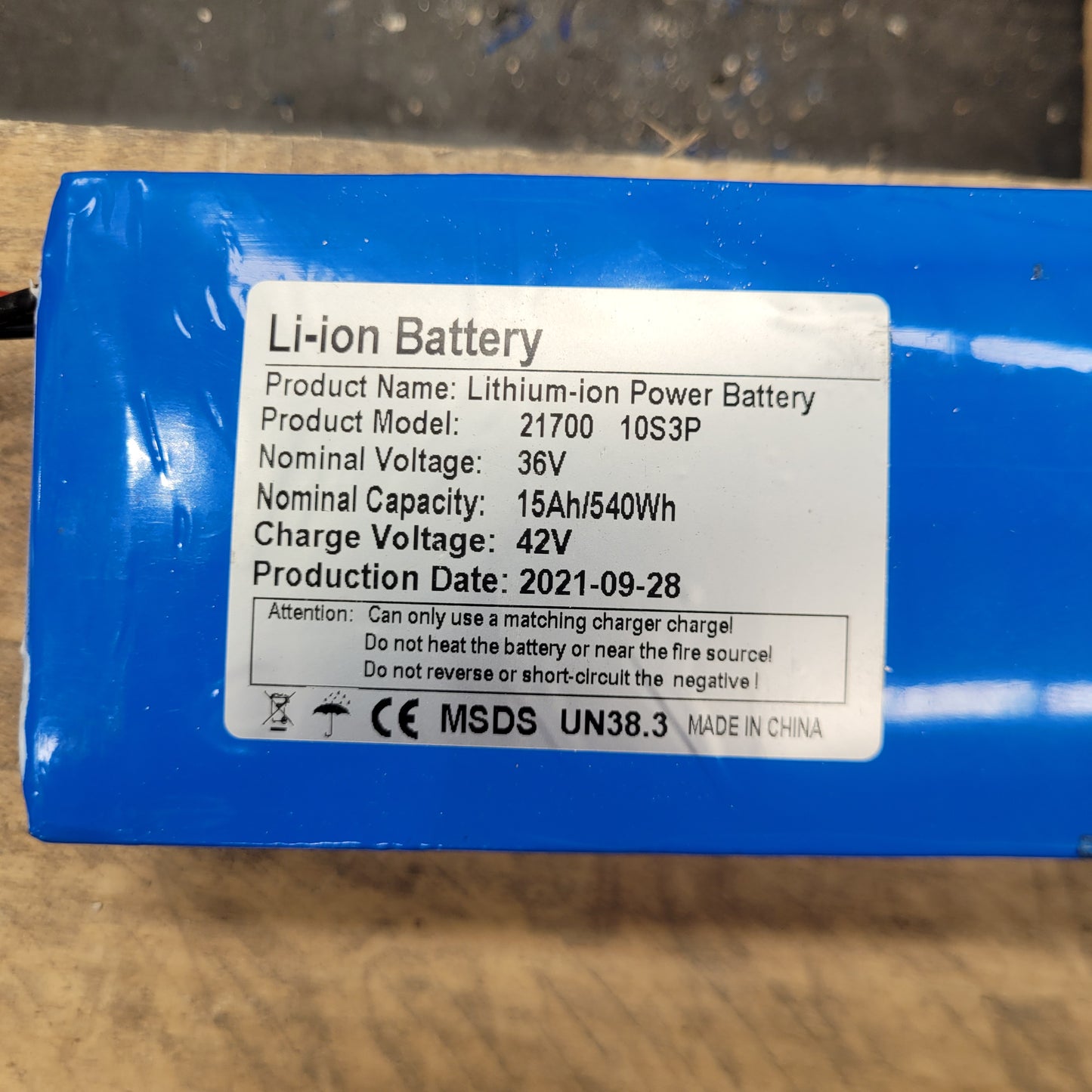 36V 15Ah 540Wh 21700 Lithium-ion Battery