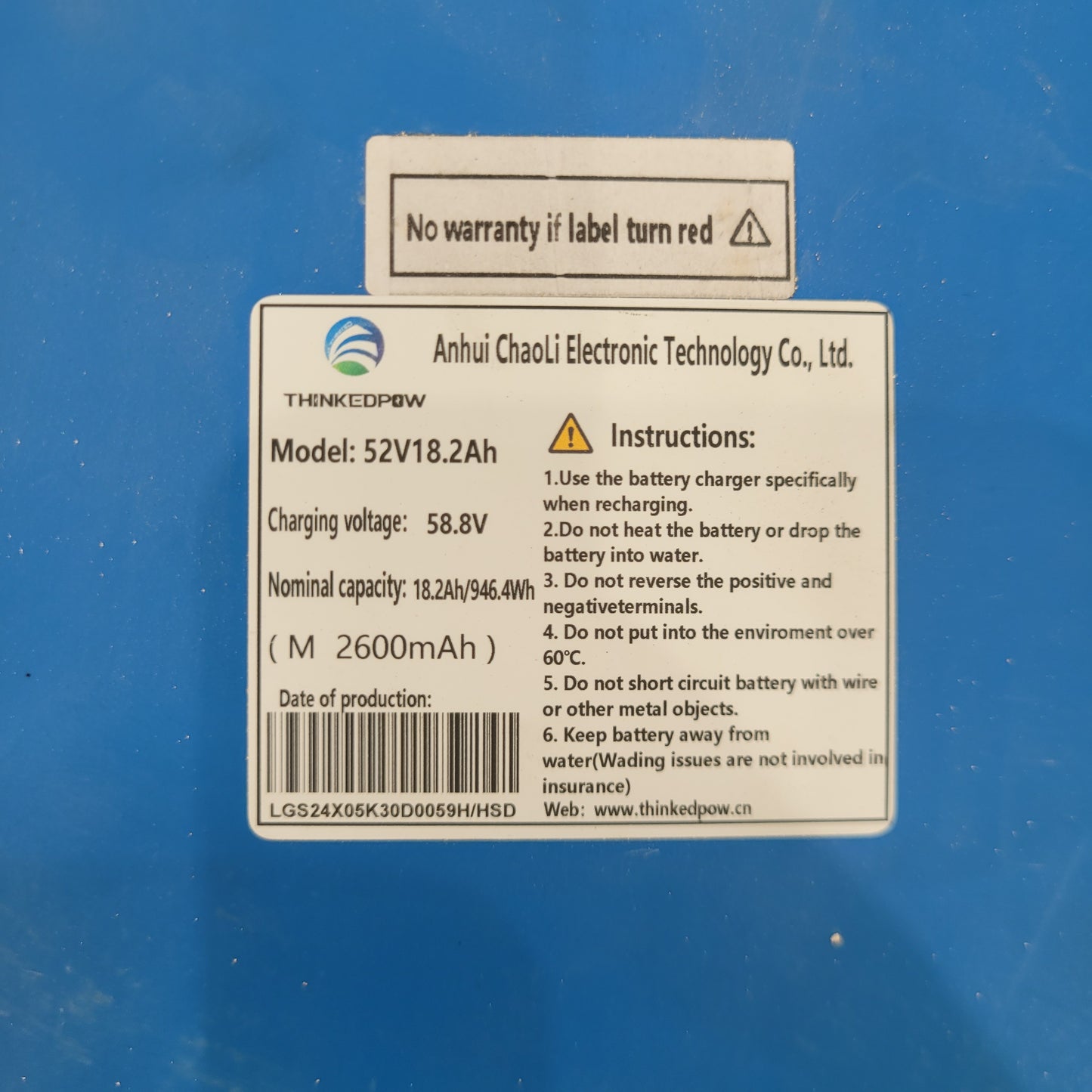 52V 18.2Ah 946Wh Lithium-ion Battery