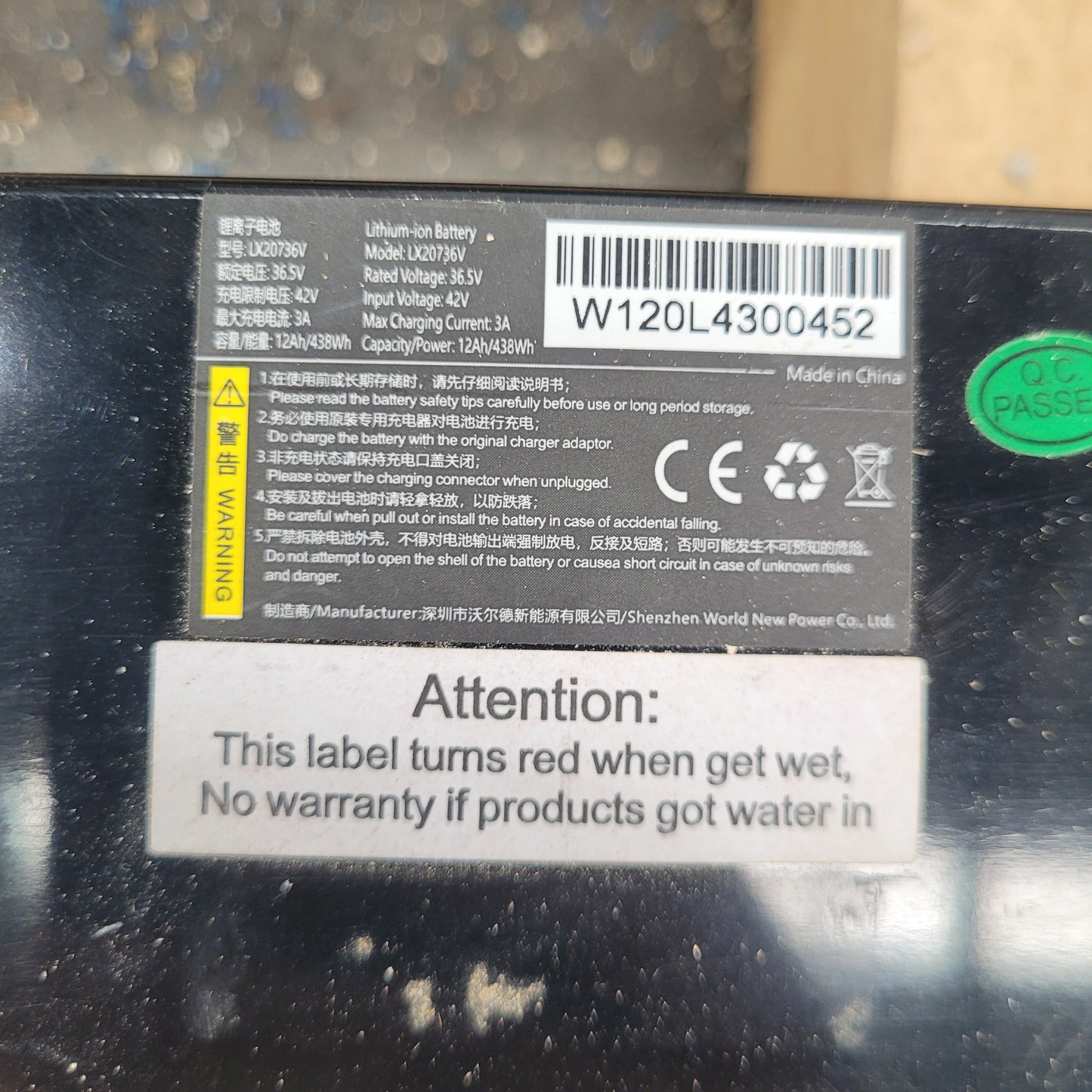 36.5V 12Ah 438Wh Lithium-ion Battery