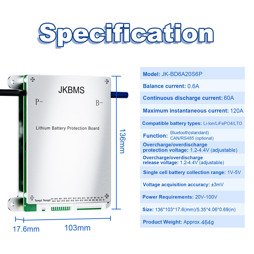 JK-BD6A20S6P Smart Active Balance BMS – 20S 60A