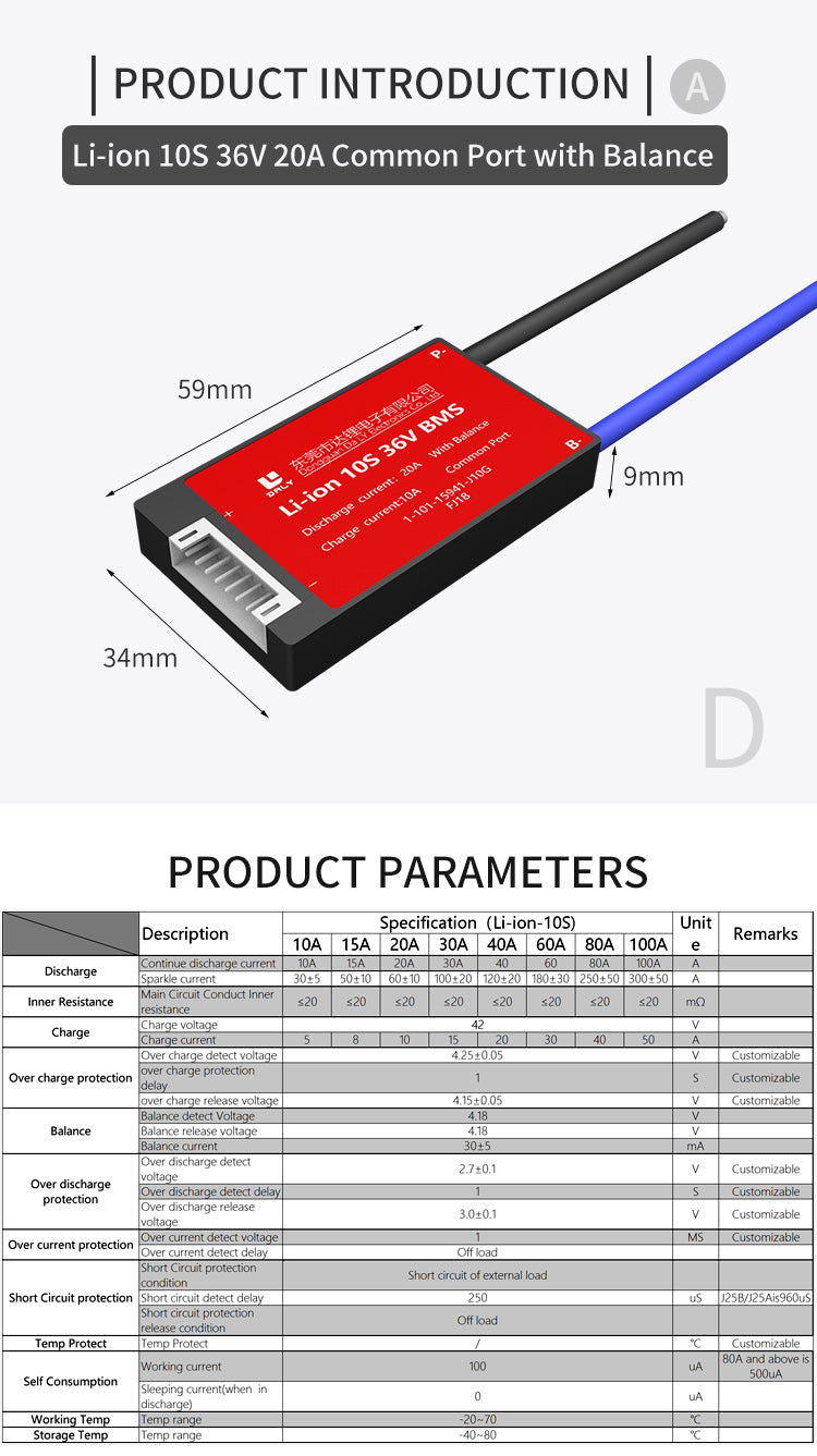 BMS: DALY 10S 20A Lithium Ion